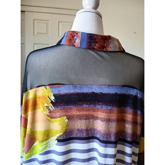 Attitudes by Renee Como Jersey Mesh Shoulder Top Plus Size 3X Printed Tee Shirt - Picture 5 of 16